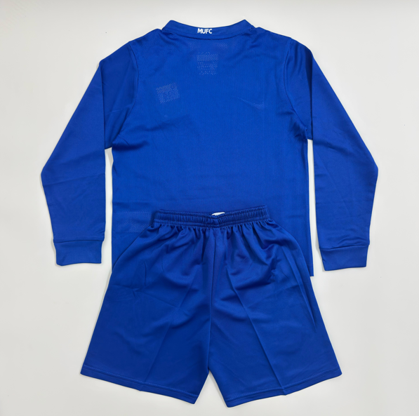 Kit infantil Manchester United Retrô AWAY Manga Longa 2008 - Azul