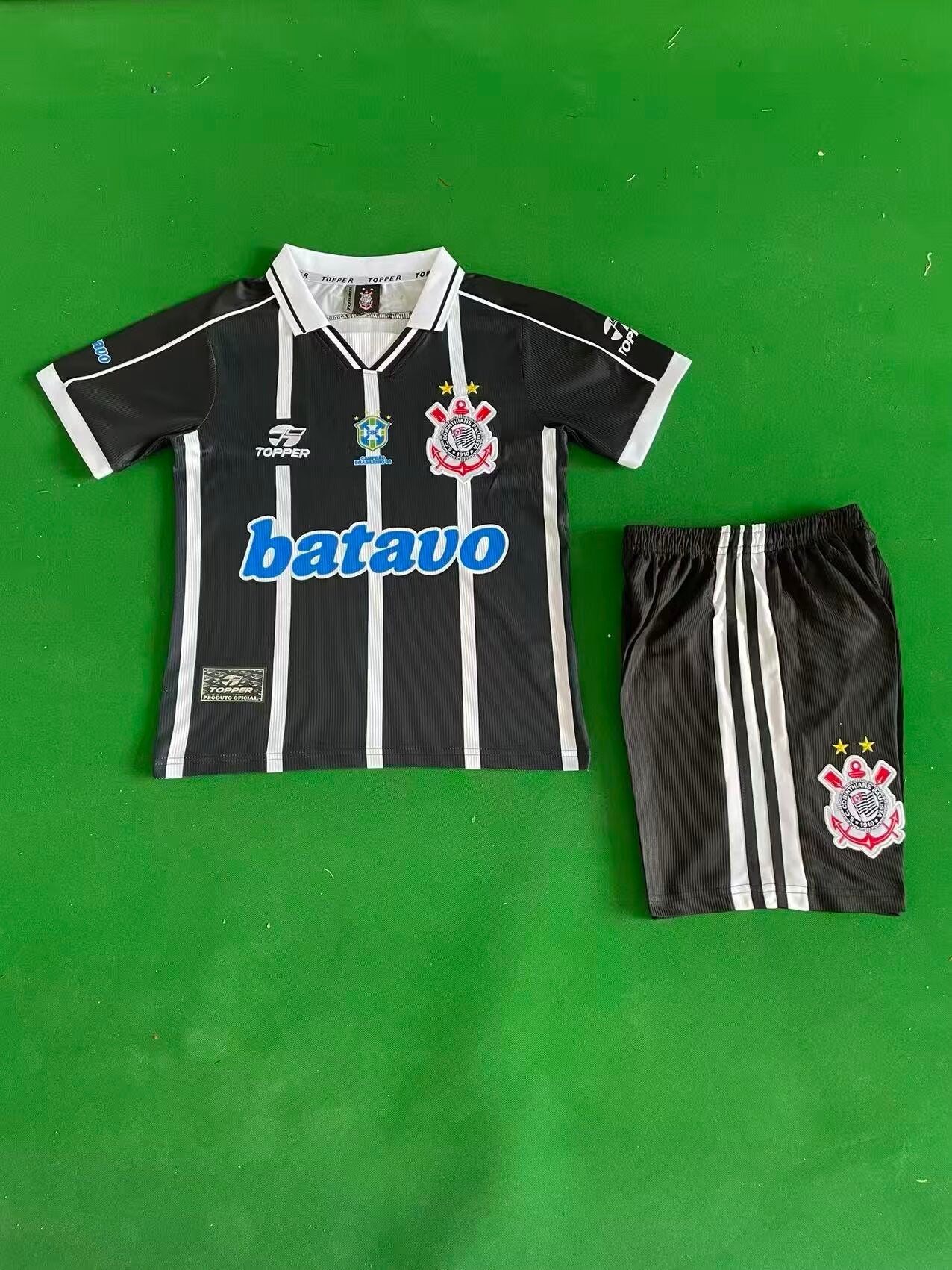 Kit Infantil Corinthians Retrô Away 1999 - Preto