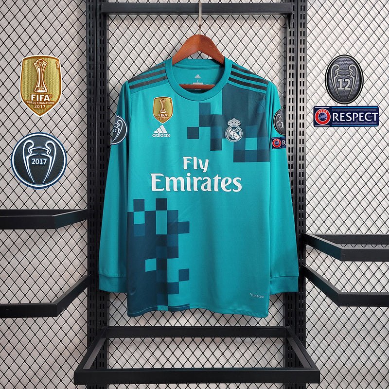 Real Madrid Retrô Away 17-18 Manga Longa Com patchs Adidas - Verde