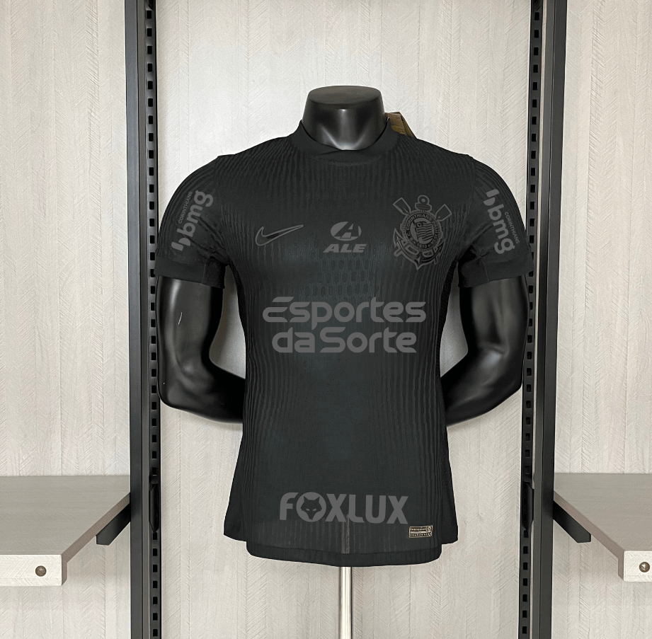 Corinthians Away 24/25 Jogador Com Todos Patrocinadores Masculino - Preta