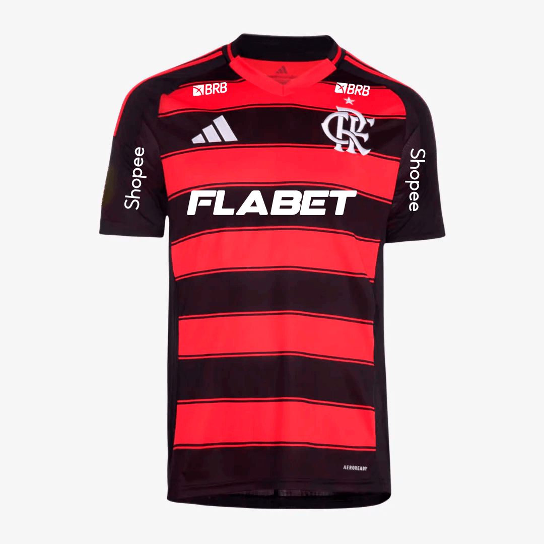 Flamengo Home 25/26 Torcedor Com Patrocínios Adidas Masculino - Vermelho e Preto