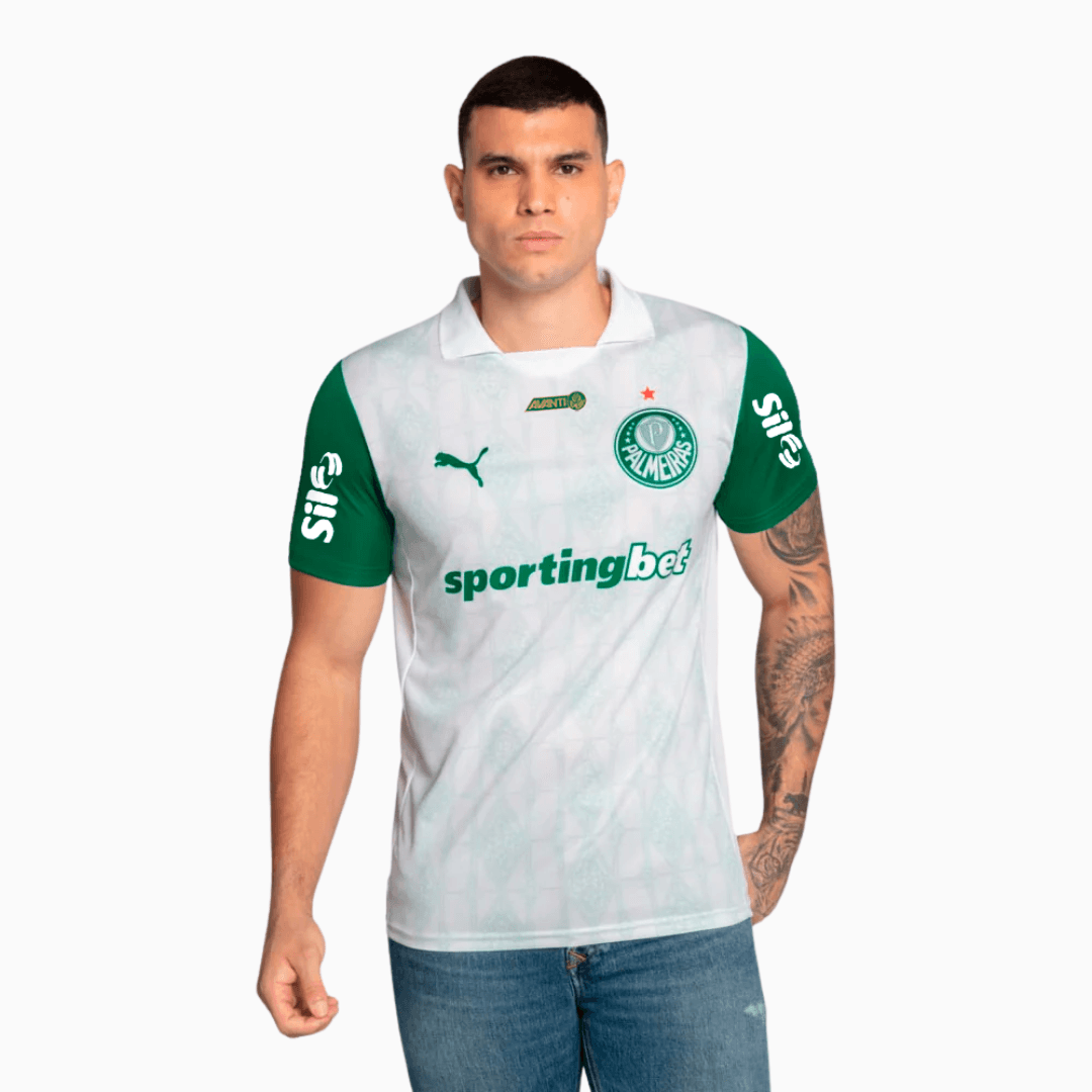 Palmeiras Away 25/26 Torcedor Com Patrocínios Puma Masculino - Branca e Verde