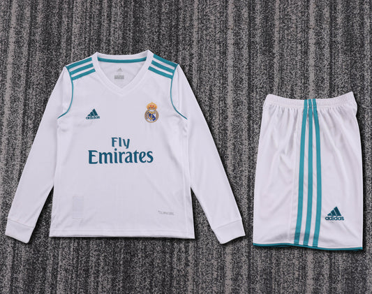 Kit Infantil Real Madrid Home Retrô Manga Longa 17/18 - Branco