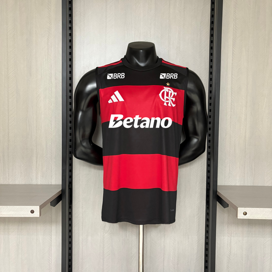 Flamengo Home 26/27 Torcedor Regata Com Patrocinios Adidas Masculina - Vermelho e Preto