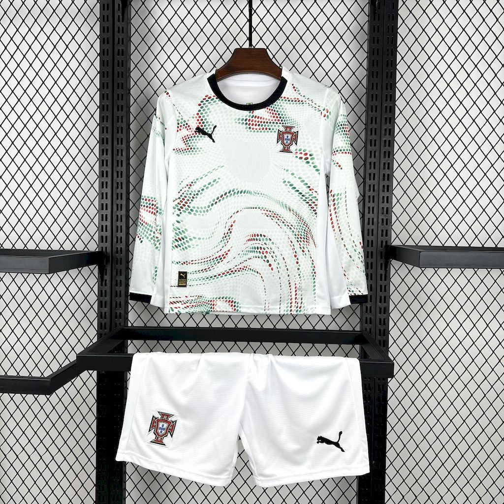Kit Infantil Portugal Away Manga Longa 25/26 - Branca