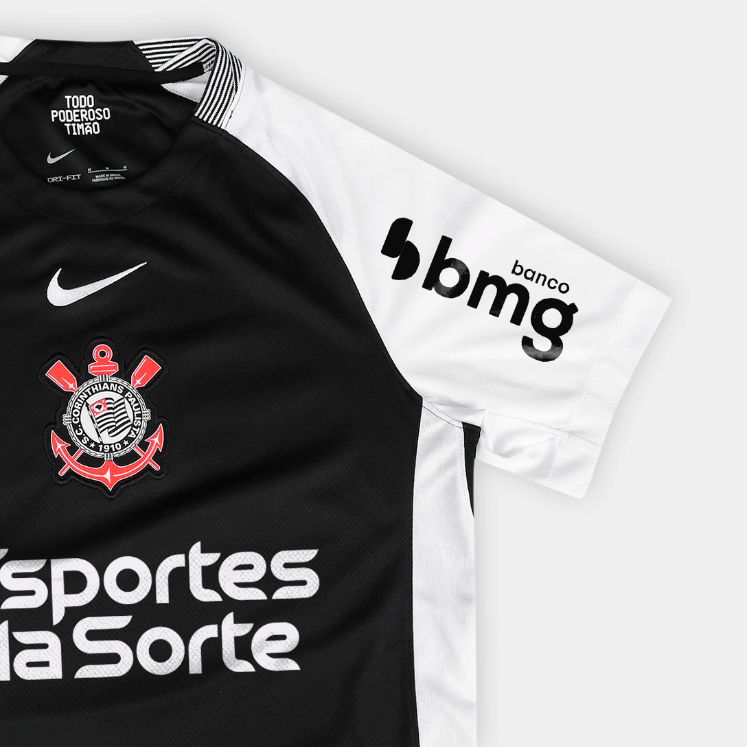 Corinthians Away 25/26 Torcedor Com Patrocínios Nike Masculino - Preta e Branca