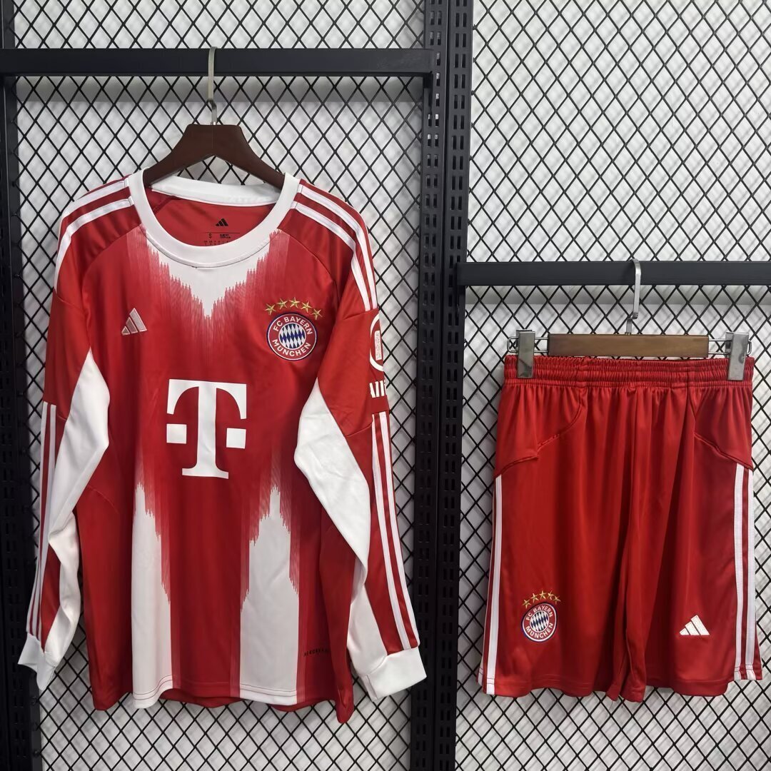 Kit Infantil Bayern de Munique Home Manga Longa 25/26 - Vermelho