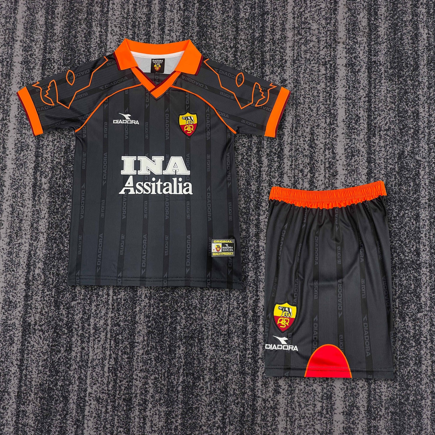 Kit Infantil Roma Away Retrô 99/00 Diadora - Preto