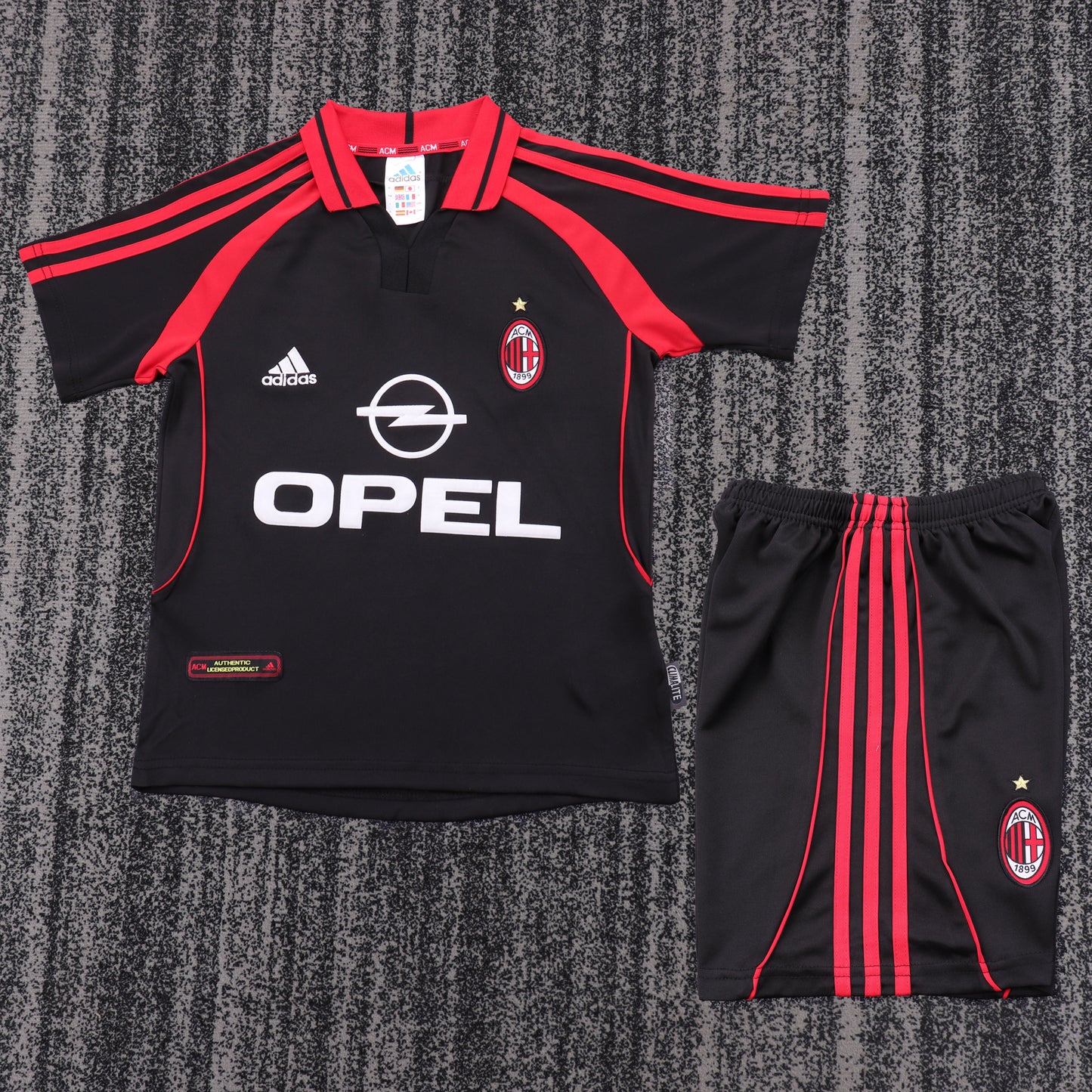 Kit Infantil Milan Away Retrô 00/01 Adidas - Preto e Vermelho