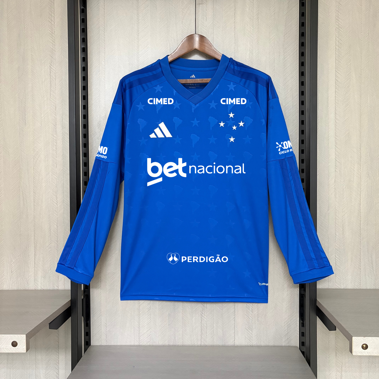 Cruzeiro Home 26/27 Torcedor Com Patrocínios Manga Longa Adidas - Azul