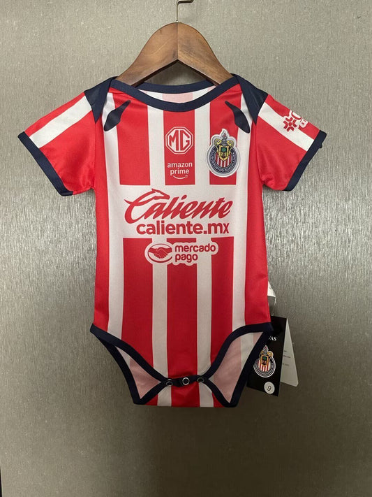 Body Bebê Infantil Chivas Guadalajara Home 25/26 - Branco e Vermelho