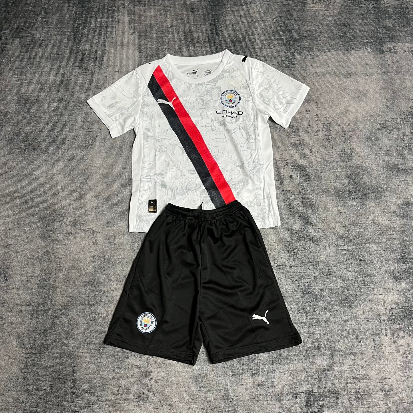 Kit Infantil Manchester City Away 25/26  - Branco