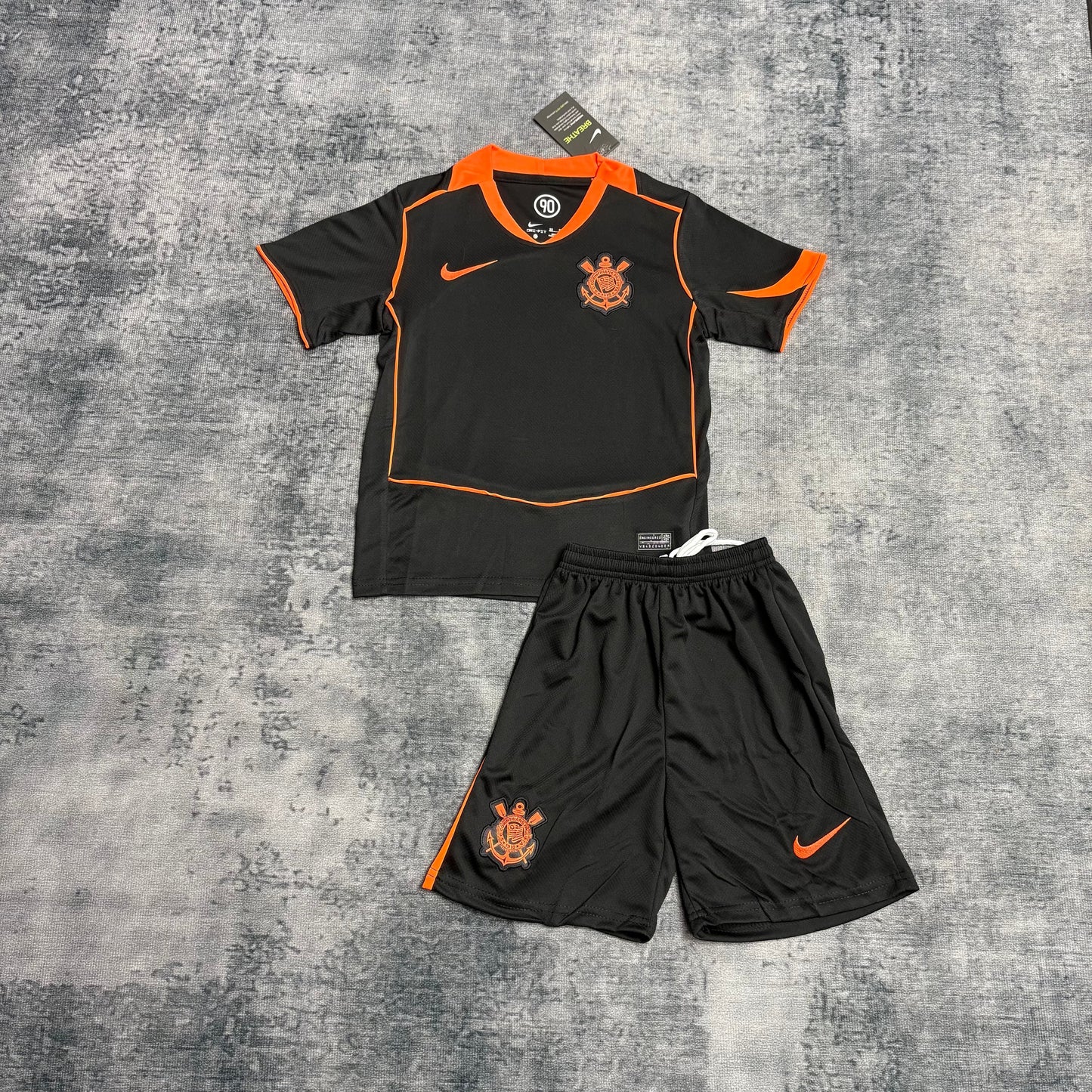 Kit Infantil Corinthians Third 25/26 Feminino - Preto e Laranja