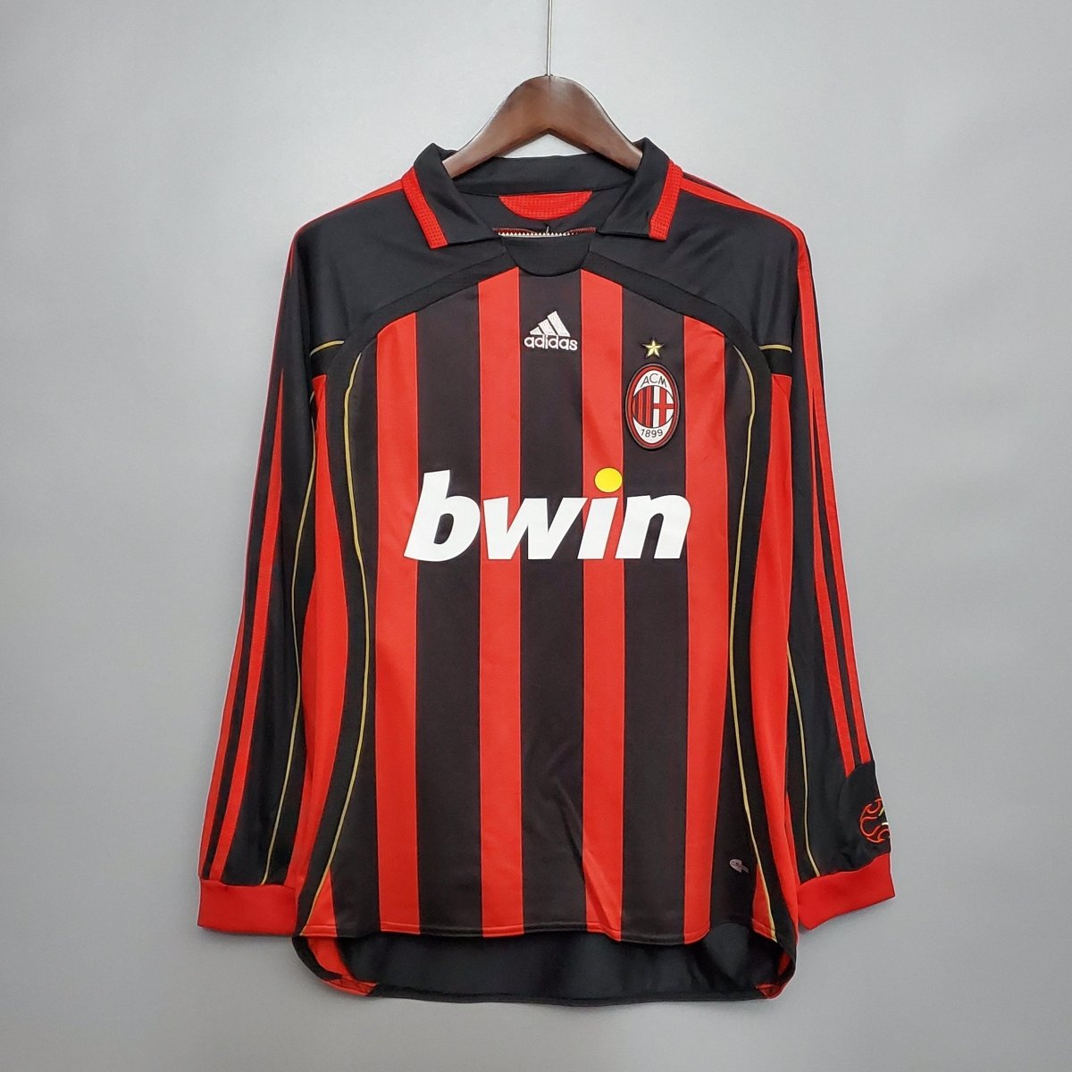 Milan Home 06/07 Manga Longa Adidas - Preto e Vermelho