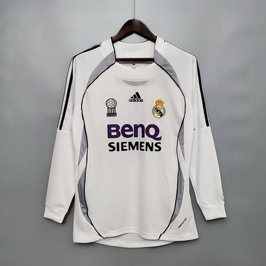 Real Madrid Home Retrô 06/07 Manga Longa Adidas - Branco