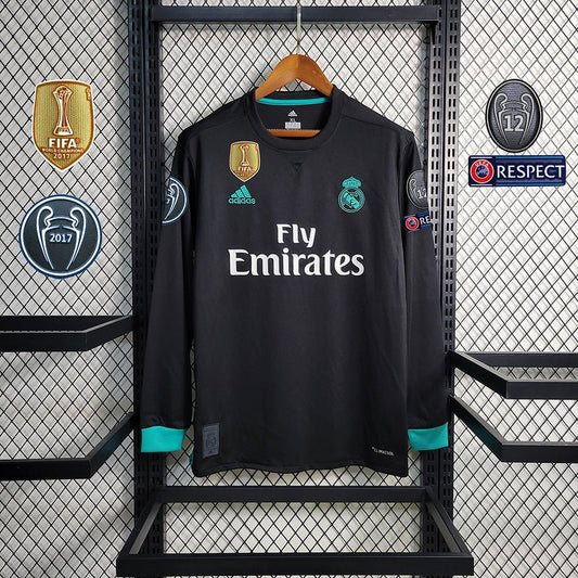 Real Madrid Away Retrô Manga Longa 17/18 Com patchs Adidas - Preto