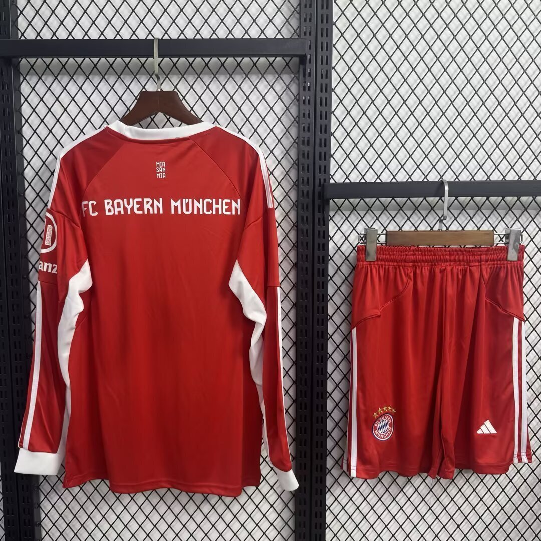 Kit Infantil Bayern de Munique Home Manga Longa 25/26 - Vermelho
