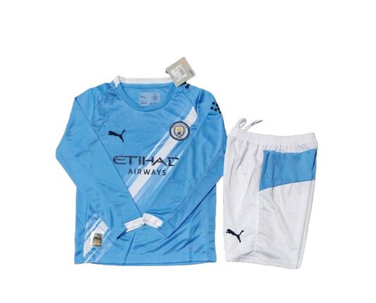 Kit Infantil Manchester City Home Manga Longa 25/26 - Azul