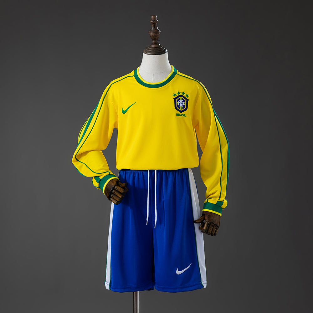 Kit Infantil Brasil Retro Home 1998 Manga Longa - Amarela