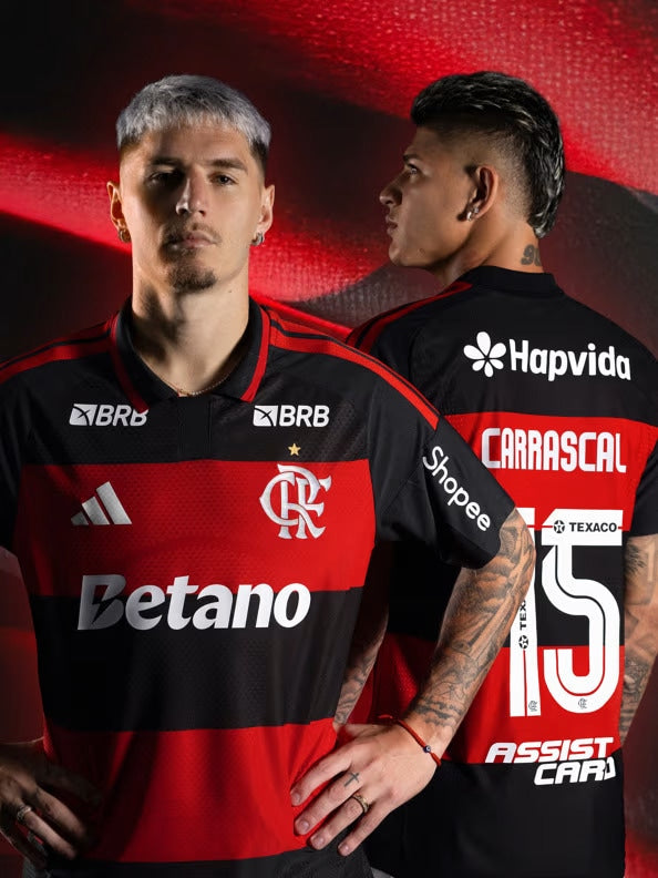 Flamengo Home 26/27 Jogador Com Patrocínios Adidas Masculino - Vermelho e Preto
